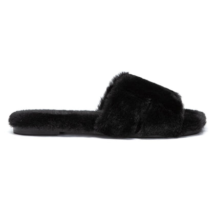 Athlefit Women's Fuzzy Slippers Cute Comfy Fluffy Open Toe Slip-on House Slide Slippers for Indoor Bedroom Bridesmaid, Black, Size 8.5, AD01354