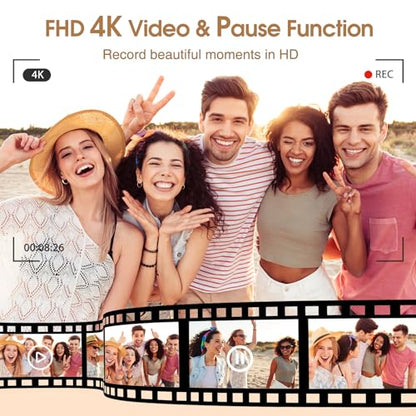 4K Digital Camera for Photography Autofocus, 48MP Vlogging Camera for YouTube with Viewfinder Dial Flash,16X Digital Zoom Portable Compact Travel Camera Anti-Shake for Teens,Adults,Beginners