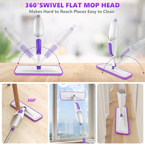 Microfiber Spray Mops for Floor Cleaning - SEVENMAX Floor Mop with 3 Washable Pads fit for Swiffer Powermop Dry Wet Mop for Wood Laminate Tile Ceramic Vinyl Flat Dust Mop for Hardwood Floor Cleaning