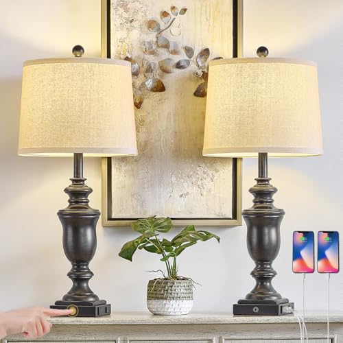 2 Pack Dimmable Farmhouse Table Lamps with USB