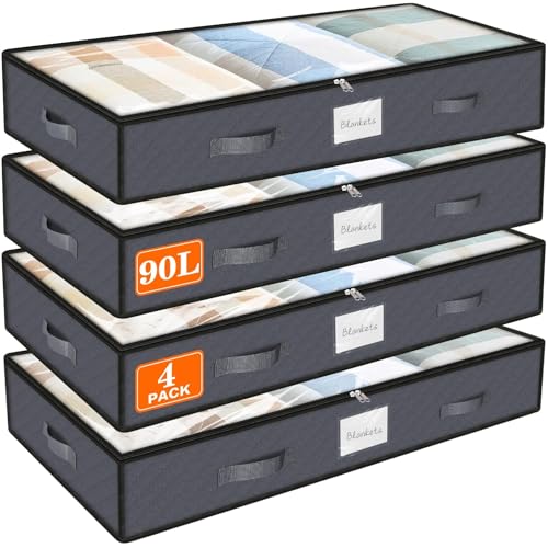 4 Pack Under Bed 90L Storage Containers