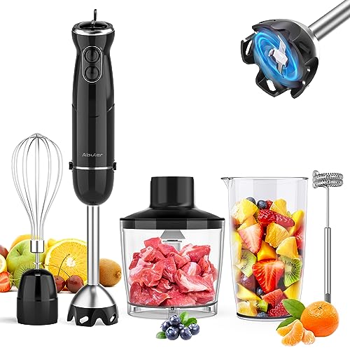 Immersion Blender Handheld, 1000W Scratch Resistant Hand Blender, Abuler 5 in 1 Emulsifier Blender Mixer, BPA-Free 12 Speed Stick Blender, Beaker, Chopper, Whisk, Frother, for Soup, Sauce (Black)