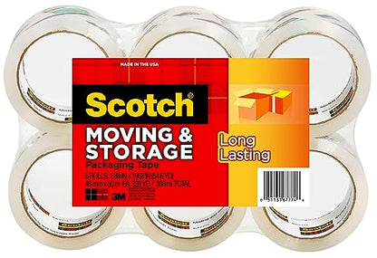 Scotch Long Lasting Storage Packing Tape, Clear, Storage Tape Seals Moving Boxes, 1.88 in x 54.6 yd,6 rolls