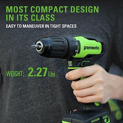 Greenworks 24V Brushless Drill / Driver, 2Ah USB Battery and Charger Included