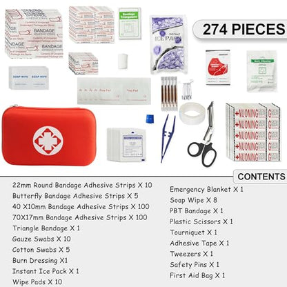 274-Pcs First Aid Kit for Travel & Home
