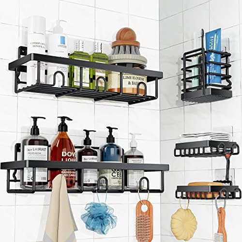 UPDATE: SOLD OUT! Bunoxea Shower Caddy Stainless Steel, 5-Pack Adhesive Shower Shelves,Large Capacity,Rustproof Shower Caddy Basket Shelf,Shower Organizer Shelves for Bathroom & Kitchen Storage,Black