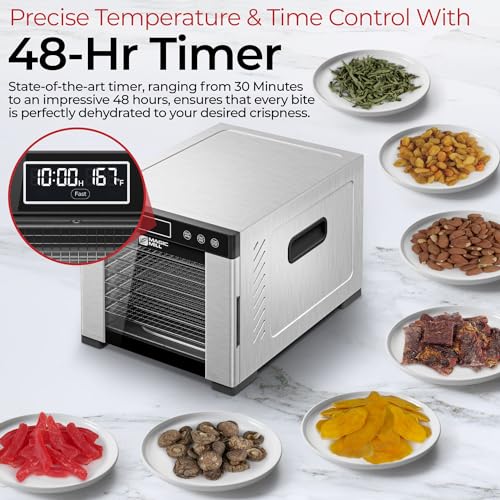 Magic Mill Pro Food Dehydrator Machine | 7 Stainless Steel Trays | Dryer for Jerky, Dog Treats, Herb, Meat, Beef, Fruit | Keep Warm Function, Digital Timer and Temperature Control, ETL Approved