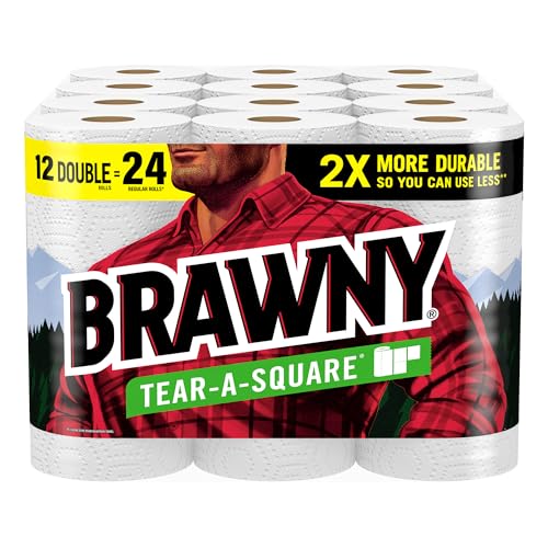 12 Double Rolls Brawny Tear-A-Square Paper Towels