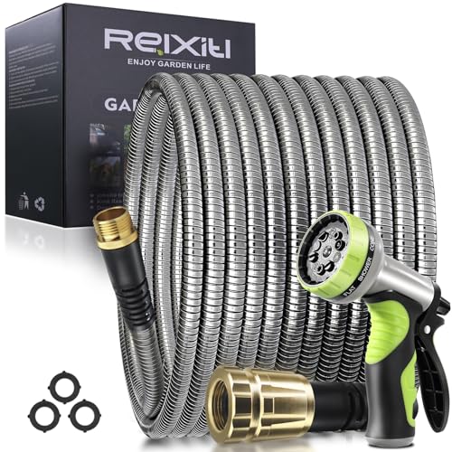 50FT Metal Garden Hose, Stainless Steel, Heavy Duty