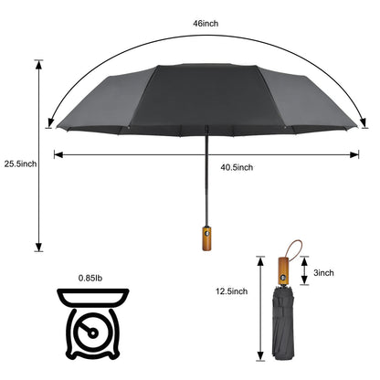 Lejorain Windproof Travel Folding Umbrella - 10 Ribs Automatic Collapsible Wind Resistant Black Umbrellas - Compact Rain Umbrella for Backpack