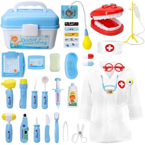 Medical Kit for Kids - 38 Pieces Doctor Pretend Play Equipment, Toy Doctor Kit for Kids, Doctor Play Set with Gift Case for Boys Girls 3 4 5 6 7 Years old Christmas Birthday Gift(blue)