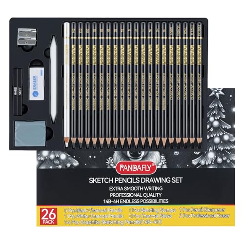26 Piece Sketch Pencil Set with Charcoal and Erasers