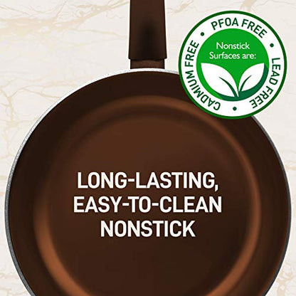 NutriChef Professional 12-Piece Brown Nonstick Cookware - PFOA/PFOS-Free, Heat Resistant Lacquer, Elegant Design, Multi-Sized Pots and Pans