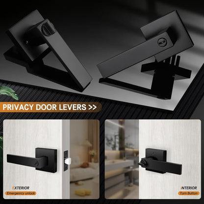 Probrico Matte Black Privacy Door Handles 6 Pack