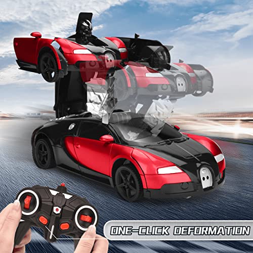 Ursulan Transform RC Car Remote Control Car with One Key Transformation, New Upgrade Deformed Robot for Kids Rechargeable Cars for Boys Age 3-8, Christmas for Boys and Girls (Red)