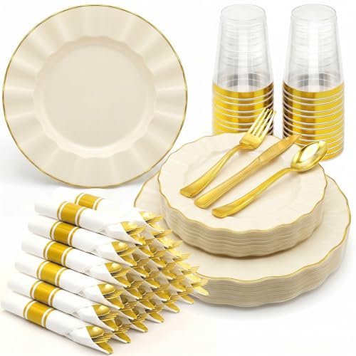 175 Piece Scalloped Plastic Dinnerware Plates Set
