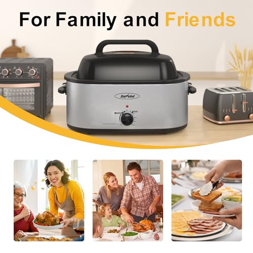 Sunvivi 30lb 26-Quart Roaster Oven, Electric Roaster Oven with Viewing Lid, Turkey Roaster with Unique Defrost/Warm Function, Large Roaster with Removable Pan & Rack, Stainless Steel, Silver