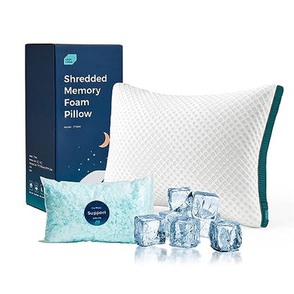 LINSY LIVING Shredded Memory Foam Pillow, Gel Infused Pillow with Tencel™ Washable Cover, Adjustable Firm Bed Pillows for Back, Stomach, Side Sleepers, CertiPUR-US & Oeko-TEX Certified, Queen