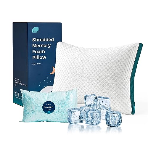 LINSY LIVING Shredded Memory Foam Pillow, Gel Infused Pillow with Tencel™ Washable Cover, Adjustable Firm Bed Pillows for Back, Stomach, Side Sleepers, CertiPUR-US & Oeko-TEX Certified, Queen