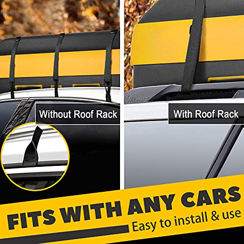 SHIELD JACKET Car Rooftop Cargo Carrier (15 Cubic Feet) - Waterproof Rooftop Bag for Cars, Vans and SUVs - Great for Travel or Off-Roading - Double Vinyl Construction, Easy to Use (Yellow)