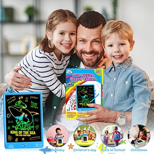 ZMLM LCD Writing Tablet Doodle Board: 10 Inch Boys Girls Toy for Age 3-12 Gift | Erasable 120,000+, Drawing, Counting, Spelling Learning Board for Birthday Valentines Day Gifts, Blue Shark