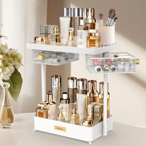 2 Tier Makeup Organizer with Rotating Drawers, Skincare Storage