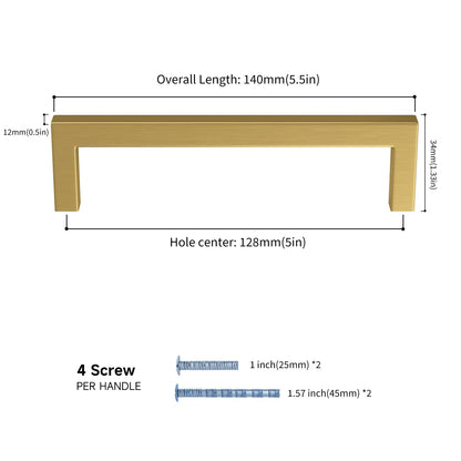 Haliwu 15 Pack/Brass Cabinet Pulls 5 inch, Gold Cabinet Handles Brushed Gold Cabinet Pulls Gold Kitchen Hardware Square Pulls