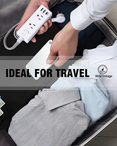 Power Strip Surge Protector - 6 Widely Outlets with 3 USB Ports (1 USB C), 3-Side Outlet Extender Strip, 5 Ft Extension Cord Flat Plug, Wall Mount Small Power Strip for Travel Home Office College Dorm