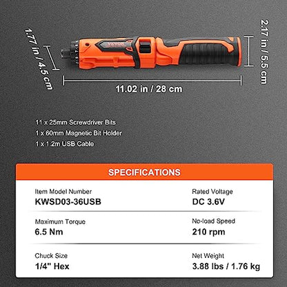 VEVOR Cordless Screwdriver,4V 7Nm Electric Screwdriver Rechargeable Set with 12 Accessory Kit and Charging Cable,Screw Gun with 20+1 Torque Setting & Twistable Handle for Home DIY.