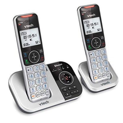 VTECH VS112-2 DECT 6.0 Bluetooth 2 Handset Cordless Phone for Home with Answering Machine, Call Blocking, Caller ID, Intercom and Connect to Cell (Silver & Black)