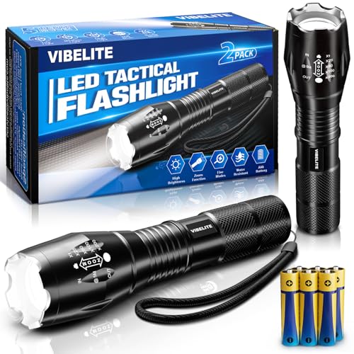 2 Pack LED Tactical Flashlight High Lumens Zoomable