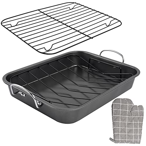 16 Inch Nonstick Roasting Pan with Rack, Rectangular Roaster