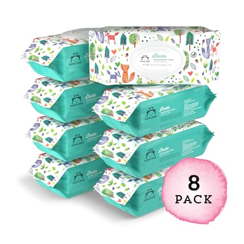 Amazon Brand - Mama Bear Gentle Fragrance Free Baby Wipes, Hypoallergenic, Sensitive Skin, Unscented, 800 Count (8 Packs of 100)