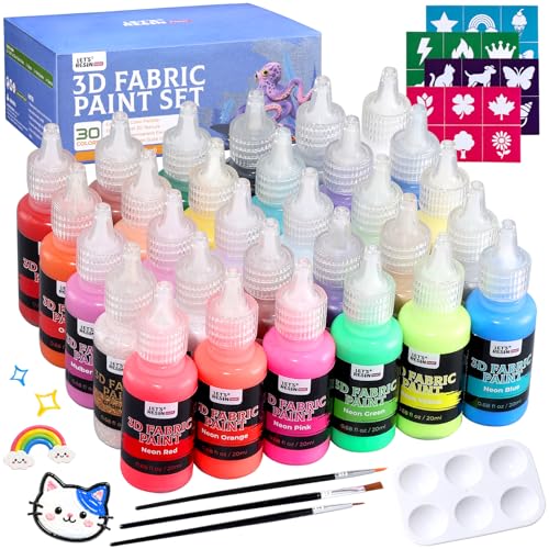 30 Color 3D Fabric Paint Set with Brushes