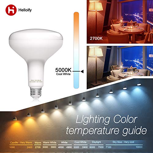 Helloify Dimmable BR40 LED Flood Light Bulb, 12W, 75W Equivalent, 5000K Daylight White Light, Energy Saving Lamp for Office/Home, E26 Screw Base, 6PCS
