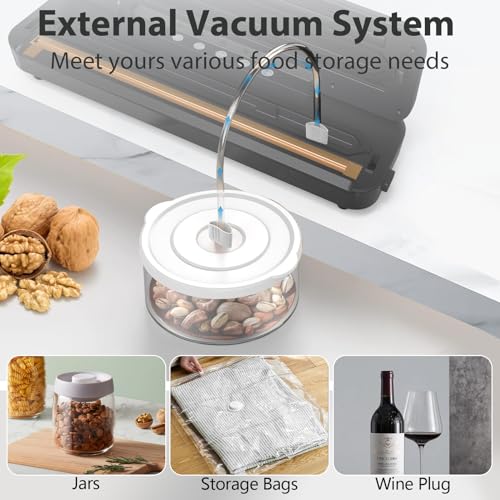 Vacuum Sealer Machine, Automatic Food Vacuum Sealer 5 Modes with 15 Sealer Bags and Built-in Cutter, Compact One-Touch Food Sealer Vac Pack Machine for Sous Vide & Dry Moist Foods, Black
