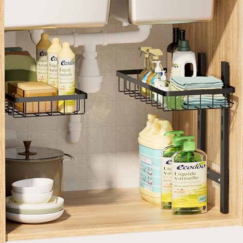 2 Pack Under Sink Adjustable Storage Organizer
