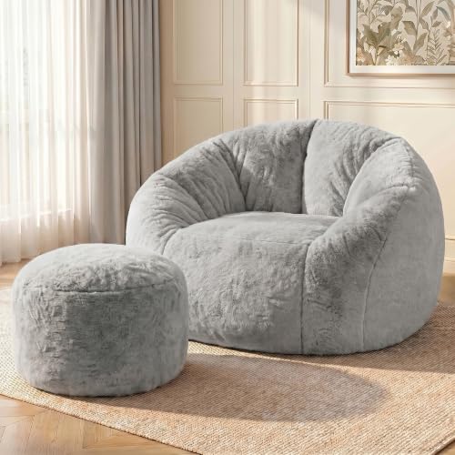 Shell-Shaped Bean Bag Chair with Ottoman