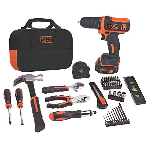 60 Piece BLACK+DECKER 12V Drill Home Tool Kit