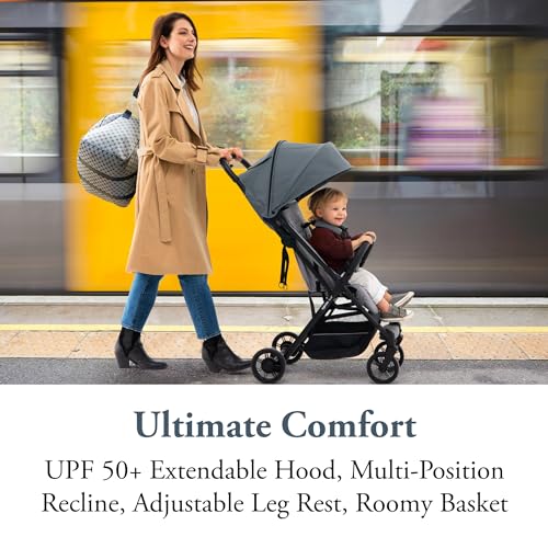 Inglesina Quid Stroller - Elephant Gray - Ultra Compact Lightweight Travel Stroller, Babies and Toddlers, Airplane Overhead, Foldable, Reclining Seat, Collapsible Canopy, 3 Months - 50 lbs, BPA Free