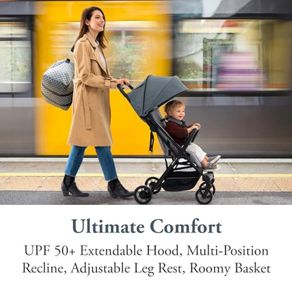 Inglesina Quid Stroller - Elephant Gray - Ultra Compact Lightweight Travel Stroller, Babies and Toddlers, Airplane Overhead, Foldable, Reclining Seat, Collapsible Canopy, 3 Months - 50 lbs, BPA Free