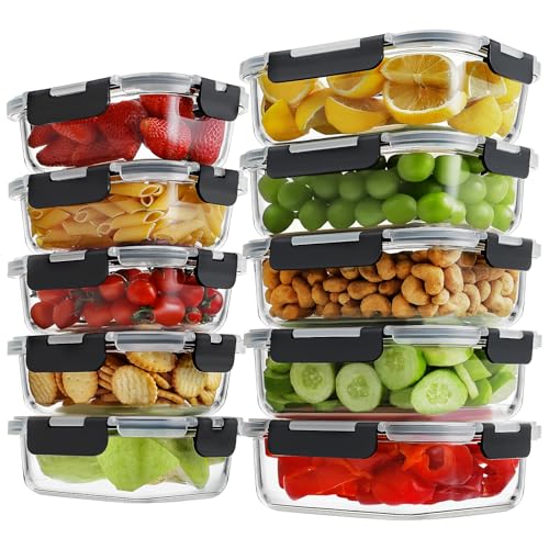10 Pack Glass Meal Prep Containers, Airtight, Leakproof
