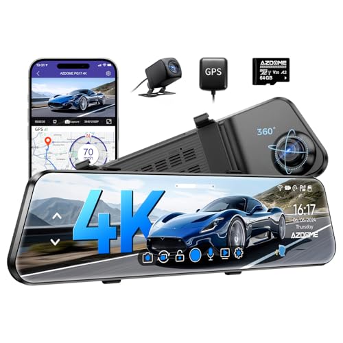 AZDOME 12" 4K Mirror Dash Cam Front Rear WiFi