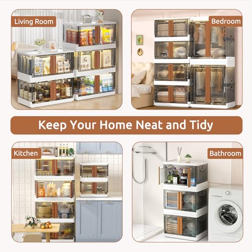 Z ZONAMA Storage Bins with Lids, Collapsible Closet Organizers and Storage 19 Gal, Clear Wardrobe Organizer,Stackable Plastic Container with Door for Book Clothes Home Organizing(3 Pack)