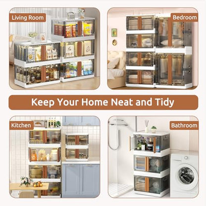 Z ZONAMA Storage Bins with Lids, Collapsible Closet Organizers and Storage 19 Gal, Clear Wardrobe Organizer,Stackable Plastic Container with Door for Book Clothes Home Organizing(3 Pack)