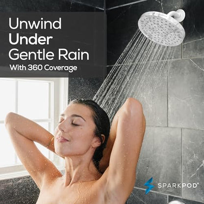 SparkPod Shower Head - High Pressure Rain - Premium Quality Luxury Design - 1-Min Install - Easy Clean Adjustable Replacement for Your Bathroom Shower Heads (8" Round, White Marble)
