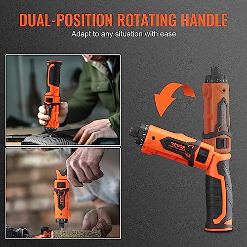 VEVOR Cordless Screwdriver,4V 7Nm Electric Screwdriver Rechargeable Set with 12 Accessory Kit and Charging Cable,Screw Gun with 20+1 Torque Setting & Twistable Handle for Home DIY.