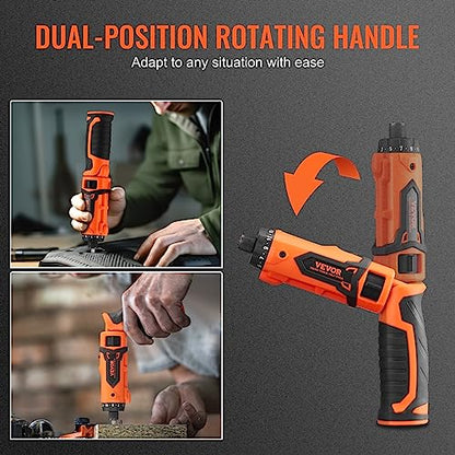 VEVOR Cordless Screwdriver,4V 7Nm Electric Screwdriver Rechargeable Set with 12 Accessory Kit and Charging Cable,Screw Gun with 20+1 Torque Setting & Twistable Handle for Home DIY.