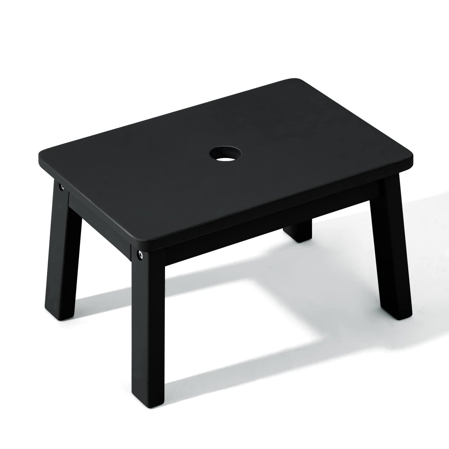 HOUCHICS Black Wooden Step Stool for Kids,Wood Stool for Kitchen Bedroom Living Room Bathroom Toilet Nursery Toddlers Potty Training Stool with Non-Slip Pads and 220lb Load Capacity (White