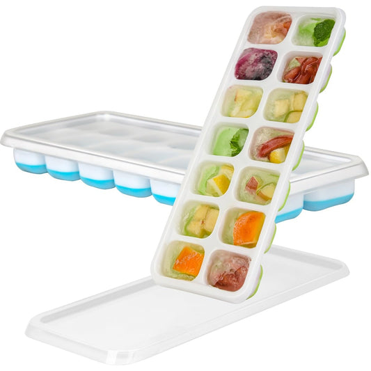 Ice Cube Trays 2PCS Easy-Release 14-Ice Trays with Removable Lid,Ice Trays for Freezer, Silicone Ice Cube Tray for Whiskey and Cocktails and other drinks